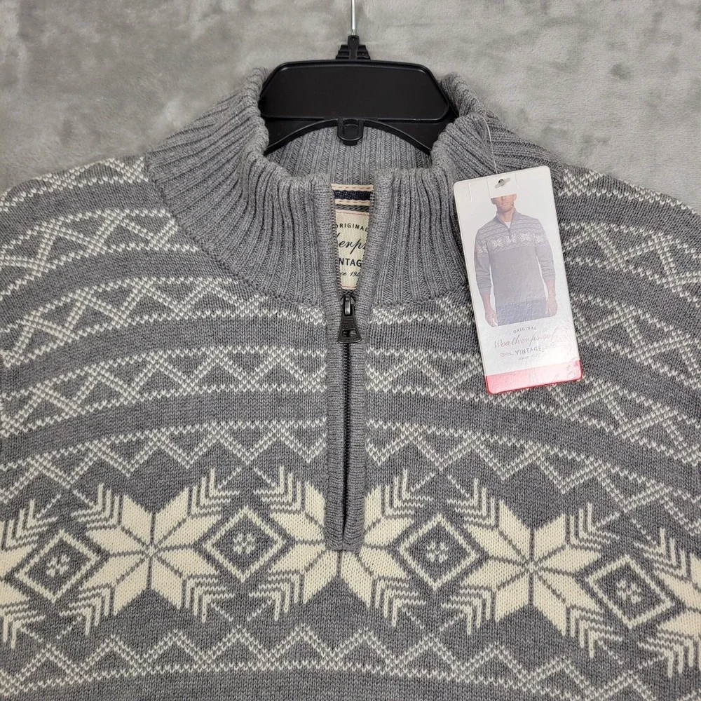 Weatherproof Vintage 1/4 zip Pullover Mens Medium Sweater Gray Long Sleeve (NWT)